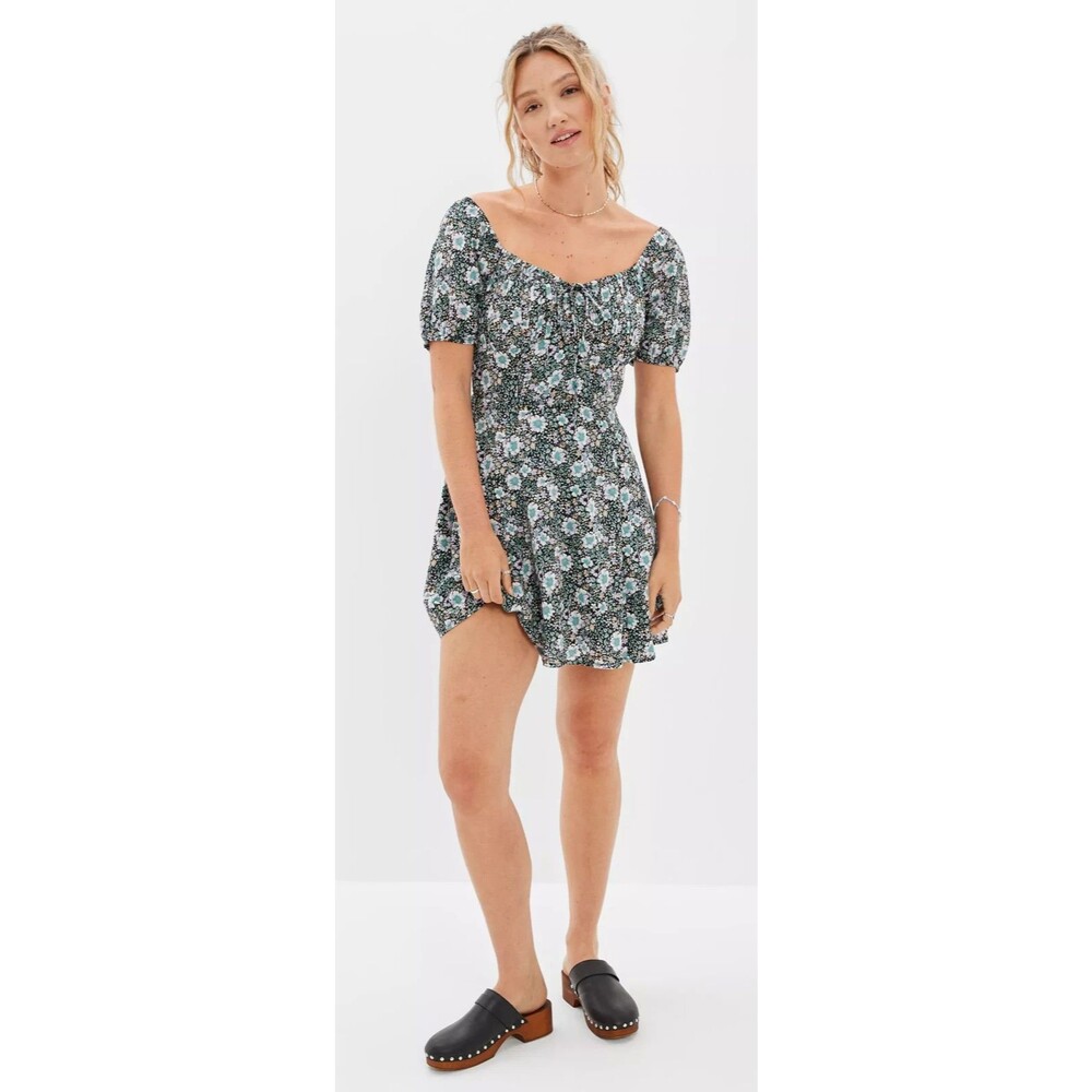 American Eagle Outfitters AE Floral Puff-Sleeve Ruched Mini Dress XXL Plus BL